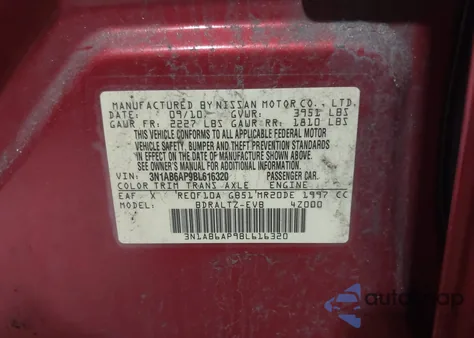 2011 Nissan Sentra 2.0Sr z USA, uszkodzony, nr VIN 3N1AB6AP9BL616320